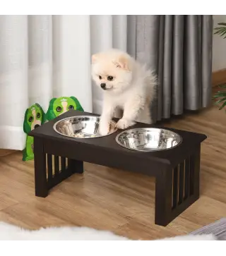 Comedero Elevado para Perros con 2 Cuencos Extraíbles de Acero Inoxidable 44x24x15 cm Marrón