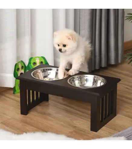 Comedero Elevado para Perros con 2 Cuencos Extraíbles de Acero Inoxidable 44x24x15 cm Marrón