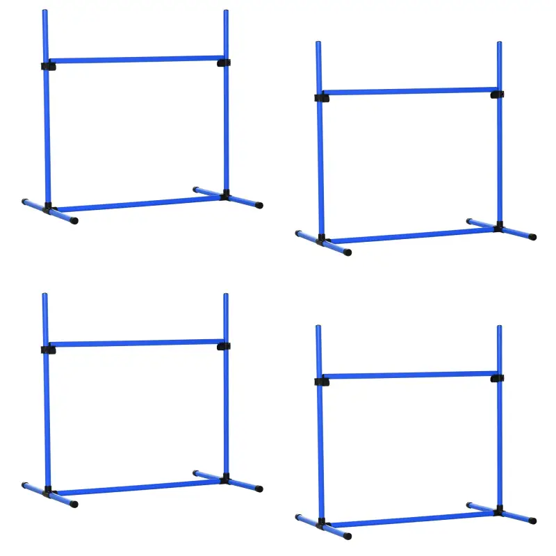 Set de Entrenamiento de Agilidad para Perros 4 Piezas Obstáculos Vallas de Salto con Altura Ajustable 99x65x94 cm Azul