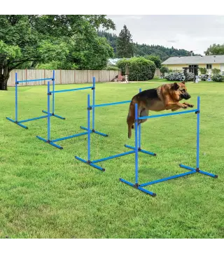Set de Entrenamiento de Agilidad para Perros 4 Piezas Obstáculos Vallas de Salto con Altura Ajustable 99x65x94 cm Azul