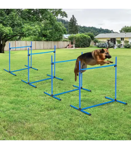 Set de Entrenamiento de Agilidad para Perros 4 Piezas Obstáculos Vallas de Salto con Altura Ajustable 99x65x94 cm Azul