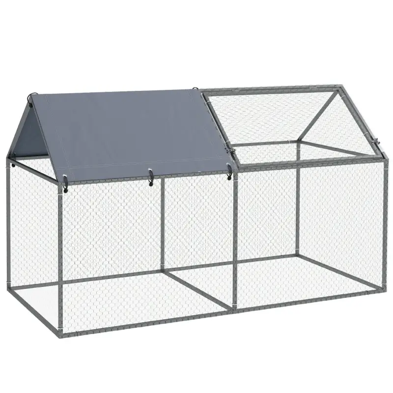 Parque para Mascotas de Acero con 1 Puerta Superior y 1 Tela Superior de Anti-UV para Exterior 198x100x120 cm Plata