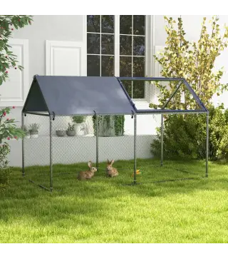 Parque para Mascotas de Acero con 1 Puerta Superior y 1 Tela Superior de Anti-UV para Exterior 198x100x120 cm Plata