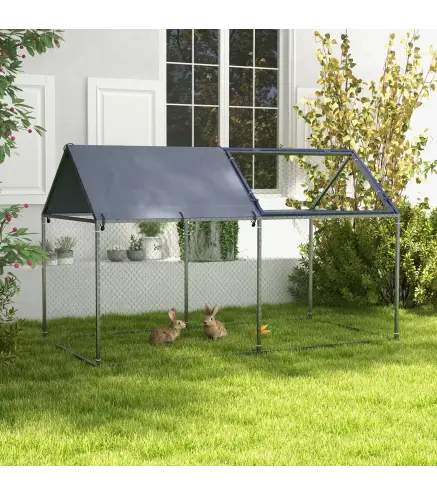 Parque para Mascotas de Acero con 1 Puerta Superior y 1 Tela Superior de Anti-UV para Exterior 198x100x120 cm Plata