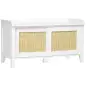 Mueble Zapatero con Banco con 2 Puertas de Ratán Estilo Cannage Carga 130 kg para Pasillo 80x35x45 cm Blanco y Natural
