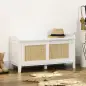 Mueble Zapatero con Banco con 2 Puertas de Ratán Estilo Cannage Carga 130 kg para Pasillo 80x35x45 cm Blanco y Natural