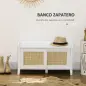Mueble Zapatero con Banco con 2 Puertas de Ratán Estilo Cannage Carga 130 kg para Pasillo 80x35x45 cm Blanco y Natural