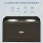 Comedero Elevado para Perros Grandes con 2 Cuencos de 2000 ml de Acero Inoxidable y 1 Cajón 63x30x36 cm Marrón