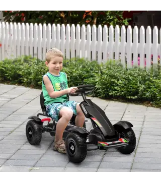 Go Kart a Pedales para Niños con Asiento Ajustable Neumáticos de Goma Freno de Mano Carga 50 kg 121x58x61 cm Negro