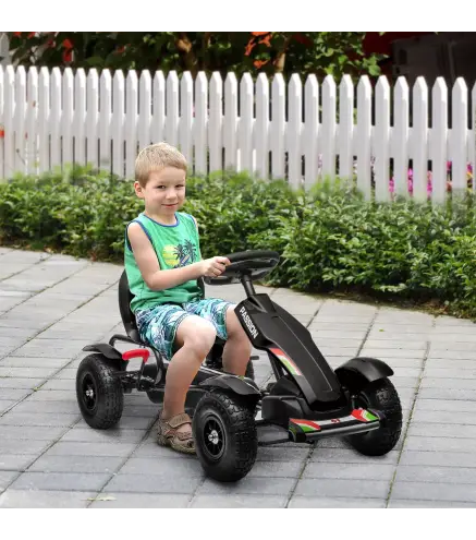 Go Kart a Pedales para Niños con Asiento Ajustable Neumáticos de Goma Freno de Mano Carga 50 kg 121x58x61 cm Negro