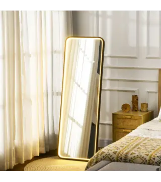 Espejo de Cuerpo Entero con Luces LED Espejo de Pie 151,5x50 cm Independiente o Pared con Luz Ajustable de 3 Colores