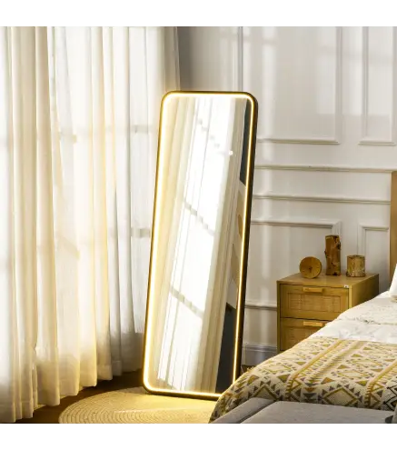 Espejo de Cuerpo Entero con Luces LED Espejo de Pie 151,5x50 cm Independiente o Pared con Luz Ajustable de 3 Colores