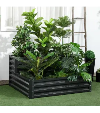 Jardinera Exterior de Acero con Diseño de Escalera para Cultivos Plantas Flores 120x101x58 cm Gris Oscuro