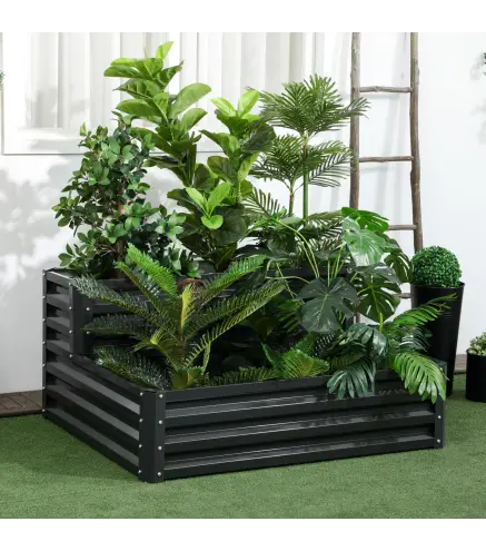 Jardinera Exterior de Acero con Diseño de Escalera para Cultivos Plantas Flores 120x101x58 cm Gris Oscuro