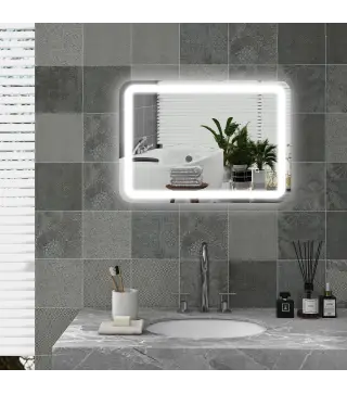 Espejo de Baño con Luces LED 50x70 cm Espejo de Pared Antivaho con 3 Temperaturas de Color Regulable Función de Memoria