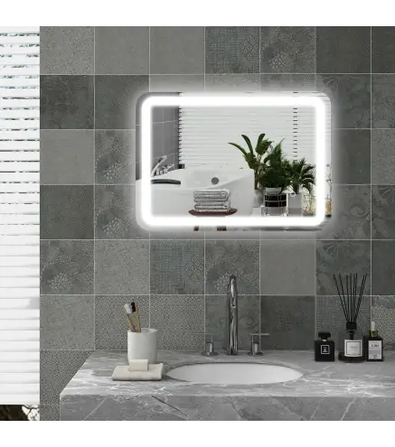 Espejo de Baño con Luces LED 50x70 cm Espejo de Pared Antivaho con 3 Temperaturas de Color Regulable Función de Memoria