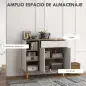 Aparador de Cocina con 1 Cajón 2 Puertas de Cierre Suave y Estantes Ajustables para Comedor 95x35x85 cm Blanco y Natural
