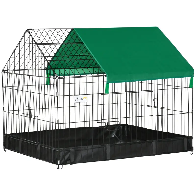 Jaula para Animales Pequeños con 2 Puertas Parque para Mascotas con Toldo y Base con Tela 90x75x75 cm Negro y Verde