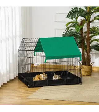 Jaula para Animales Pequeños con 2 Puertas Parque para Mascotas con Toldo y Base con Tela 90x75x75 cm Negro y Verde