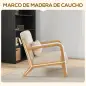 Butaca Nórdica Sillón de Salón Acolchado con Reposabrazos Cojín y Marco de Madera de Caucho 61x78x76 cm Beige