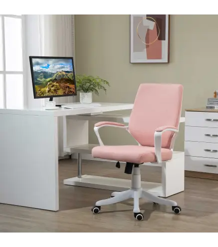 Silla de Escritorio Giratoria Silla de Oficina Basculante con Reposabrazos y Altura Ajustable 62x69x92-100 cm Rosa