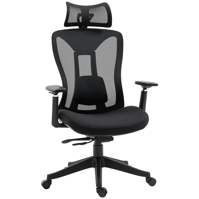 Silla de Escritorio de Malla con Reposacabezas Ajustable Soporte Lumbar y Reposabrazos 3D 70x66x128 cm Negro Silla de Escritorio de Malla con Reposacabezas Ajustable Soporte Lumbar y Reposabrazos 3D 70x66x128 cm Negro