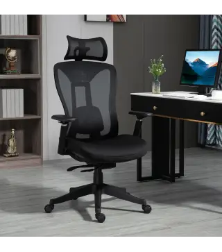 Silla de Escritorio de Malla con Reposacabezas Ajustable Soporte Lumbar y Reposabrazos 3D 70x66x128 cm Negro