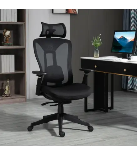 Silla de Escritorio de Malla con Reposacabezas Ajustable Soporte Lumbar y Reposabrazos 3D 70x66x128 cm Negro