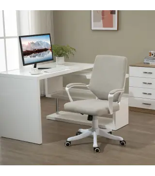 Silla de Escritorio Giratoria Silla de Oficina Basculante con Reposabrazos y Altura Ajustable 62x69x92-100 cm Beige