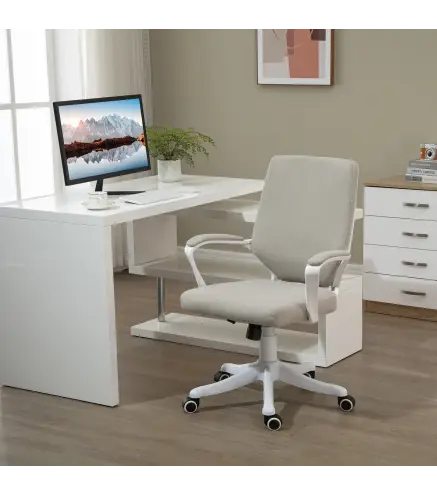 Silla de Escritorio Giratoria Silla de Oficina Basculante con Reposabrazos y Altura Ajustable 62x69x92-100 cm Beige
