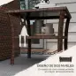 Mesa de Ratán PE Cuadrada 50x50x45 cm Mesa de Jardín con Estante Encimera de Cristal y Marco de Acero Carga 30 kg Marrón