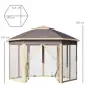 Cenador de Jardín Hexagonal 4,05x3,4x2,85 m con Doble Techo 6 Mosquiteras Desmontables Bolsa y Anti-UV Beige