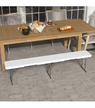 Banco Exterior Plegable de 3 Plazas con Marco de Acero Carga 360 kg para Patio Terraza Balcón Camping 183x28x43cm Blanco