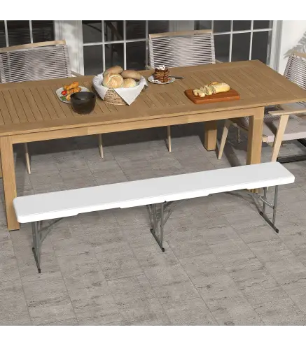 Banco Exterior Plegable de 3 Plazas con Marco de Acero Carga 360 kg para Patio Terraza Balcón Camping 183x28x43cm Blanco