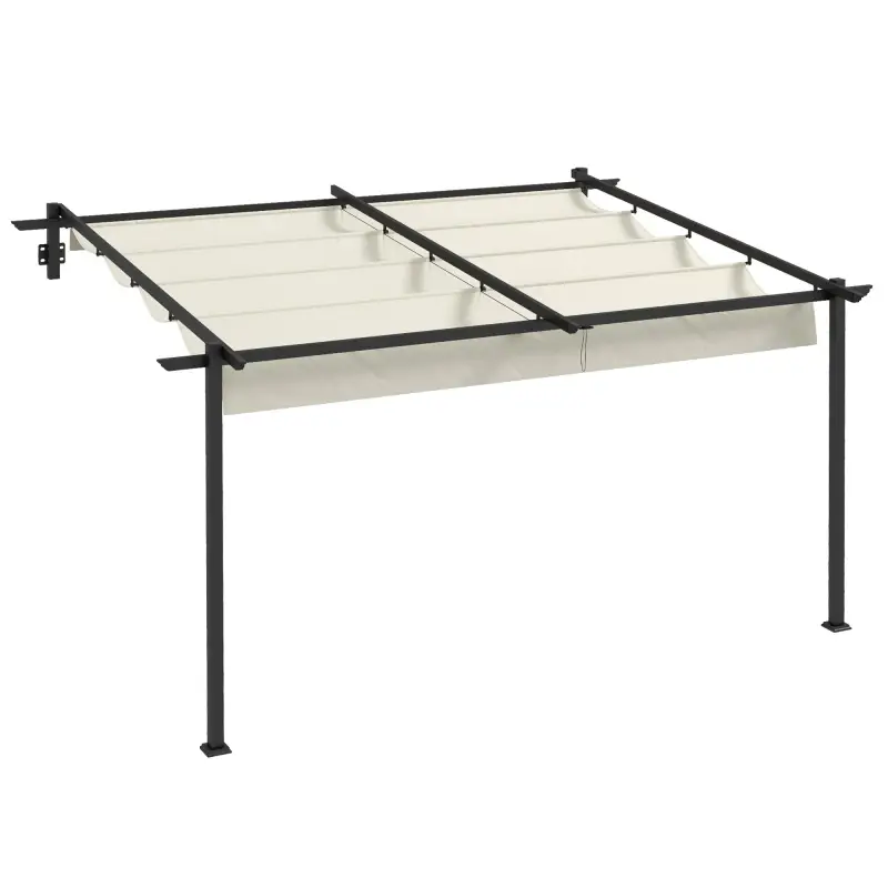 Pérgola 4x3 m Cenador de Jardín con Techo Retráctil de Poliéster y Marco de Acero Crema y Gris Oscuro Pérgola 4x3 m Cenador de Jardín con Techo Retráctil de Poliéster y Marco de Acero Crema y Gris Oscuro