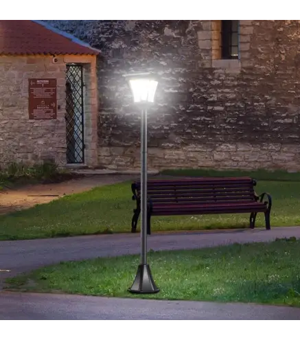 Farola Solar para Jardín con Panel Solar Encendido Automático y Marco de Acero Inoxidable 18x18x160 cm Negro