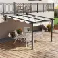 Pérgola 3x3 m Cenador de Jardín con Techo Retráctil de Poliéster y Marco de Acero Crema y Gris Oscuro