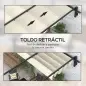 Pérgola 3x3 m Cenador de Jardín con Techo Retráctil de Poliéster y Marco de Acero Crema y Gris Oscuro