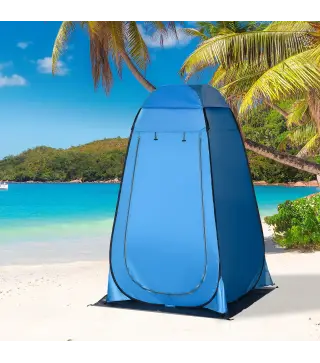 Tienda de Ducha Portátil con Bolsillo Bolsa de Transporte y UV 20+ para Baño Inodoro 126x124x189 cm Azul