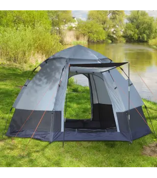 Tienda de Camping para 2-3 Personas con 2 Puertas Impermeable Anti-UV Palanca Automática 260x260x150 cm Negro y Gris