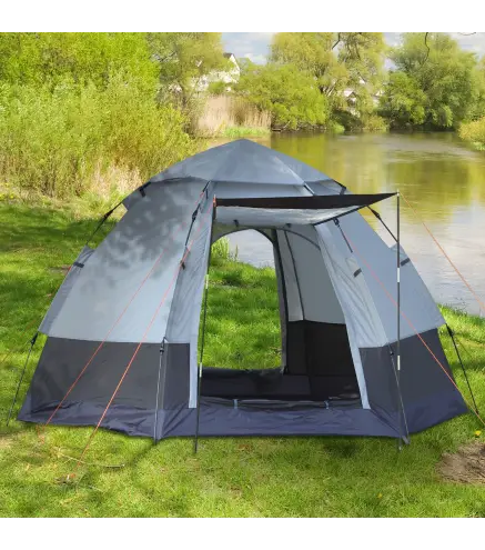 Tienda de Camping para 2-3 Personas con 2 Puertas Impermeable Anti-UV Palanca Automática 260x260x150 cm Negro y Gris