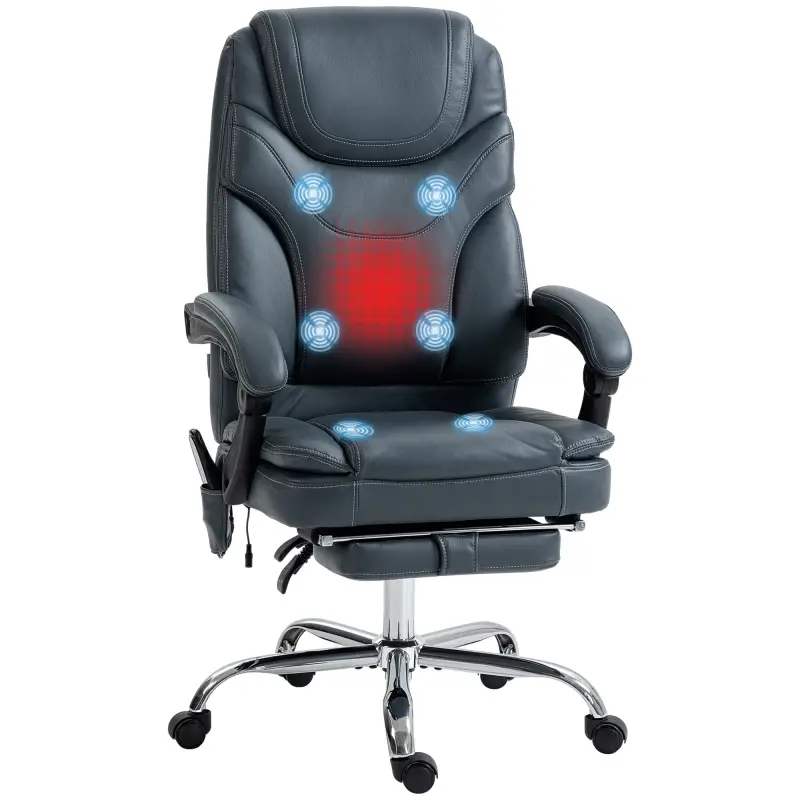 Silla de Oficina de Masaje con 6 Puntos de Vibración Tapizado en Cuero PU Silla Escritorio Reposapiés 67x67x121 cm Gris Silla de Oficina de Masaje con 6 Puntos de Vibración Tapizado en Cuero PU Silla Escritorio Reposapiés 67x67x121 cm Gris