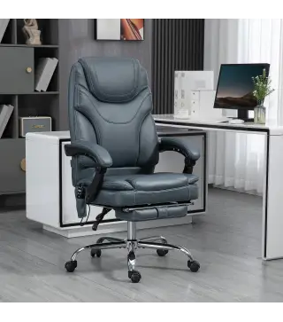 Silla de Oficina de Masaje con 6 Puntos de Vibración Tapizado en Cuero PU Silla Escritorio Reposapiés 67x67x121 cm Gris