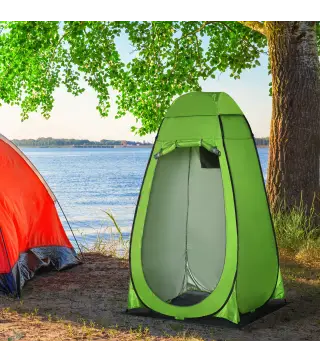 Tienda de Ducha Portátil con Bolsillo Bolsa de Transporte y UV 20+ para Baño Inodoro 126x124x189 cm Verde