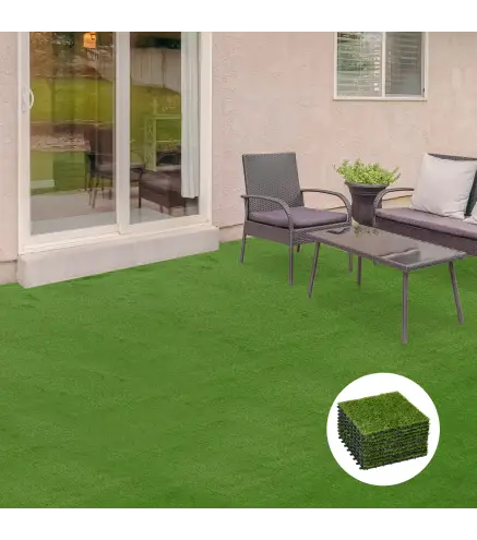 Césped Sintético de 10 Piezas 30x30 cm con Altura de Hierba 25 mm Anti-UV Alfombra Césped Artificial Verde Oscuro