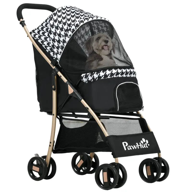 Carrito para Mascotas con 2 Puertas Ventana de Malla Cesta de Almacenamiento Cuerda de Seguridad 80x44,5x97 cm Negro
