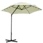 Parasol de Terraza Manual Ø256x248 cm con Luces LED Solares Poste Giratorio 360° y Ventilación Superior Beige