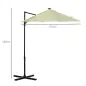 Parasol de Terraza Manual Ø256x248 cm con Luces LED Solares Poste Giratorio 360° y Ventilación Superior Beige