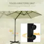 Parasol de Terraza Manual Ø256x248 cm con Luces LED Solares Poste Giratorio 360° y Ventilación Superior Beige