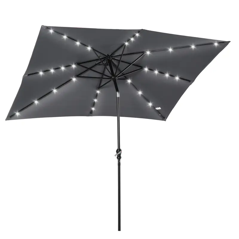 Parasol de Terraza 268x205x248 cm con Techo Inclinable hasta 45° Luces LED Solares e Impermeable Gris Oscuro